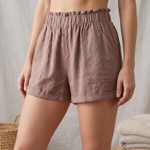 Shinester Women’s Paperbag Waist Shorts Linen Blend Boho Coastal Mauve M